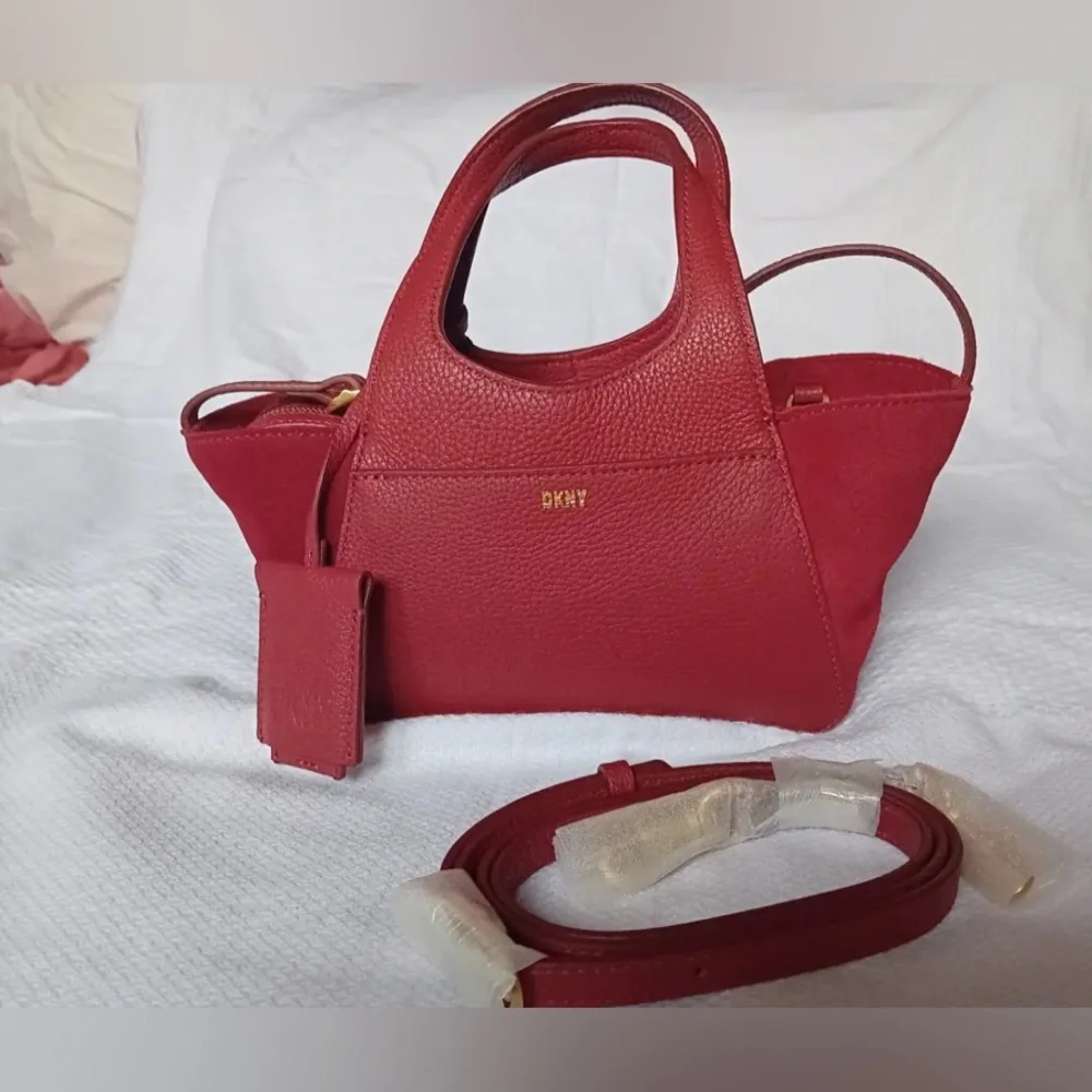 DKNY Carnelian Red Leather Suede Satchel Crossbody Bag‎ KZD13S83 New